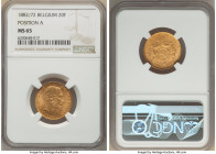 Leopold II gold 20 Francs 1882/72 MS65 NGC, Brussels mint, KM37. Position A. An exceptionally high grade for this type, with only 1 graded higher by N...