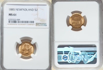 Newfoundland. Victoria gold 2 Dollars 1885 MS61 NGC, London mint, KM5. Watery fields and meticulously defined devices. 

HID09801242017

© 2022 Herita...