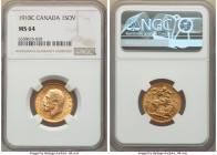 George V gold Sovereign 1918-C MS64 NGC, Ottawa mint, KM20. Tied for the second finest of this prolific issue, bested only by a single "+" assignment....