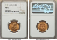 George V gold 5 Dollars 1913 MS63 NGC, Ottawa mint, KM26. 

HID09801242017

© 2022 Heritage Auctions | All Rights Reserved