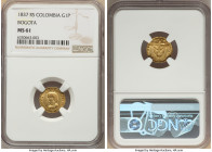 Nueva Granada gold Peso 1837-RS MS61 NGC, Bogota mint, KM93. This coin exhibits original color and focuses the viewer’s attention on the devices and m...