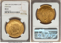 Nueva Granada gold 16 Pesos 1846-UM MS61 NGC, Popayan mint, KM94.2. Tied for the second-finest grade at NGC. 

HID09801242017

© 2022 Heritage Auction...