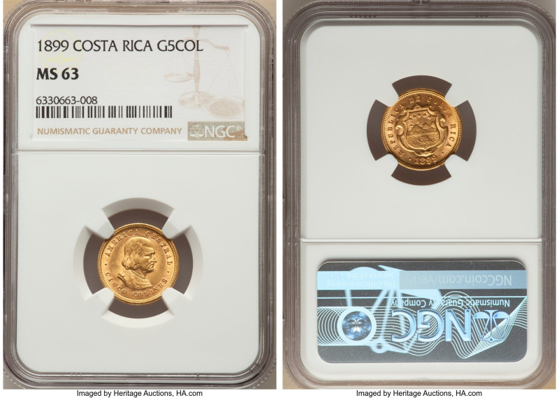 Republic gold 5 Colones 1899 MS63 NGC, Philadelphia mint, KM142. 

HID0980124201...