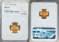 Republic gold 2 Pesos 1916 MS64 NGC, Philadelphia mint, KM17. A smaller denomination from this series rarely encountered finer. 

HID09801242017

© 20...