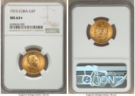 Republic gold 5 Pesos 1915 MS64+ NGC, Philadelphia mint, KM19. Two year type. AGW 0.23419 oz. 

HID09801242017

© 2022 Heritage Auctions | All Rights ...