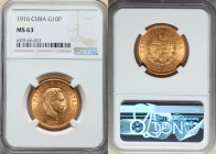 Republic gold 10 Pesos 1916 MS63 NGC, Philadelphia mint, KM20. 

HID09801242017

© 2022 Heritage Auctions | All Rights Reserved