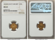 Central American Republic gold 1/2 Escudo 1824 NG-M MS63 NGC, Nueva Guatemala mint, KM5, Stickney-C99. A proud Choice example of this popular, conditi...