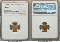 Central American Republic gold 1/2 Escudo 1825 NG-M MS62 NGC, Nueva Guatemala mint, KM5. This striking issue celebrates the natural world. Some sparse...