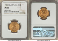 Republic gold 5 Quetzales 1926-(p) MS62 NGC, Philadelphia mint, KM244. An intriguing design which connects both sides, with original color and even fi...