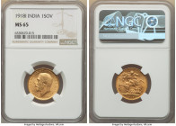 British India. George V gold Sovereign 1918 MS65 NGC, Bombay mint, KM-A525, S-3998. Delightful rolling luster that glints in satisfying fashion. 

HID...
