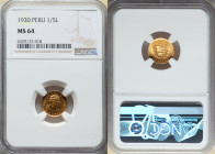 Republic gold 1/5 Libra 1930 MS64 NGC, Lima mint, KM210. Lower mintage year of the type. 

HID09801242017

© 2022 Heritage Auctions | All Rights Reser...