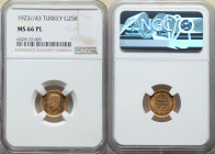 Republic gold 25 Kurush 1923 Year 43 (1976) MS66 Prooflike NGC, Ankara mint, KM851. The only example of this series to receive a Prooflike designation...