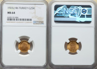 Republic gold 25 Kurush 1923 Year 46 (1979) MS64 NGC, Ankara mint, KM851. Tied for NGC's "top pop." 

HID09801242017

© 2022 Heritage Auctions | All R...