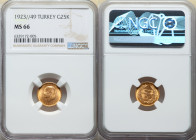Republic gold 25 Kurush 1923 Year 49 (1982) MS66 NGC, Ankara mint, KM851. Highest graded by NGC. 

HID09801242017

© 2022 Heritage Auctions | All Righ...