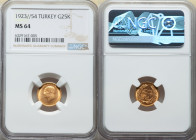 Republic gold 25 Kurush 1923 Year 54 (1987) MS64 NGC, Ankara mint, KM851. Finest graded by NGC. 

HID09801242017

© 2022 Heritage Auctions | All Right...