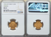 Republic gold 50 Kurush 1923 Year 20 (1953) MS63 NGC, Ankara mint, KM852. First year of type. Currently the only certified by NGC. 

HID09801242017

©...