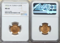 Republic gold 50 Kurush 1923 Year 41 (1974) MS66 NGC, Ankara mint, KM853. A premium gem with beautiful open fields, currently situated as NGC's top po...