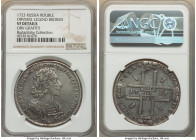 Peter I Rouble 1723 VF Details (Obverse Graffiti) NGC, Red mint, KM162.2, Bit-892. Portrait in ancient armor. Nicely struck, with name scratched in ri...