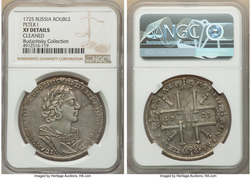 Peter I Rouble 1725 XF Details (Cleaned) NGC, Red mint, KM162.5, Bit-964. Portra...