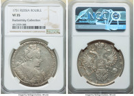 Anna Rouble 1731 VF35 NGC, Kadashevsky mint, KM192.1, Bit-43. Brooch on bosom. Plain cross of orb. Eagle without tongues. Traces of mint luster, with ...