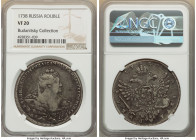 Anna Rouble 1738 VF20 NGC, Red mint, KM198, Bit-201. Dmitriev's die. Five pearls in hair. Mottled gray toning, with minor spotting on both sides. A fe...