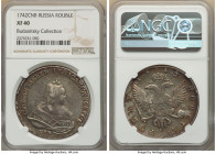 Elizabeth Rouble 1742-CПБ XF40 NGC, St. Petersburg mint, KM-C19b.3, Bit-247var. Mint letters below bust, CПБ. Petersburg type. Mottled grayish-gold pa...