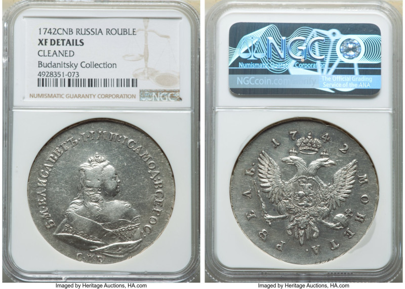 Elizabeth Rouble 1742-CПБ XF Details (Cleaned) NGC, St. Petersburg mint, KM-C19b...