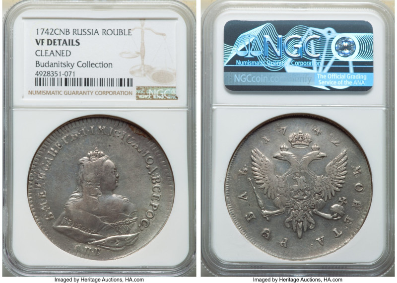 Elizabeth Rouble 1742-CПБ VF Details (Cleaned) NGC, St. Petersburg mint, KM-C19b...