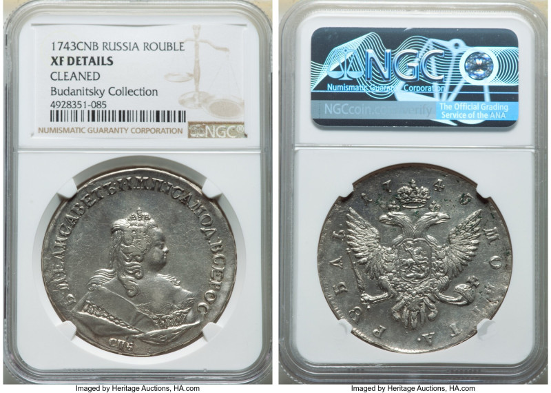 Elizabeth Rouble 1743-CПБ XF Details (Cleaned) NGC, St. Petersburg mint, KM-C19B...