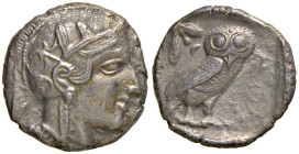 ATTICA Atene - Tetradramma (ca. 454-404 a.C.) Testa elmata di Atena a d. - R/ Civetta di fronte - S.Cop. 31 AG (g 15,59)
SPL