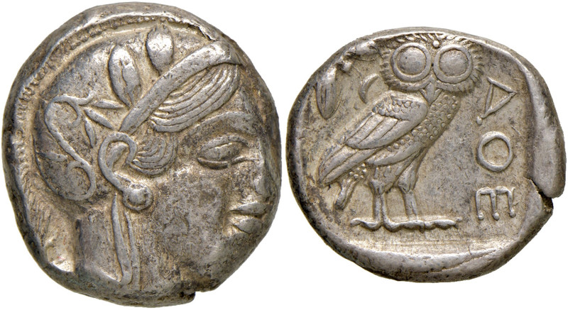 ATTICA Atene - Tetradramma (ca. 454-404 a.C.) Testa elmata di Atena a d. - R/ Ci...