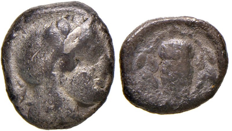 ATTICA Atene - Triobolo (ca. III sec.) Testa di Atena a d. - R/ Civetta di front...