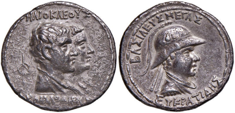 BACTRIANA Eucratides I (circa 170-145 a.C) Tetradracma - Busti accollati a d. di...