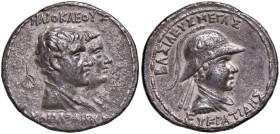 BACTRIANA Eucratides I (circa 170-145 a.C) Tetradracma - Busti accollati a d. di Eliocle e Laodice - R/ Busto elmato di Eucratide a d. - SNG ANS 526-5...