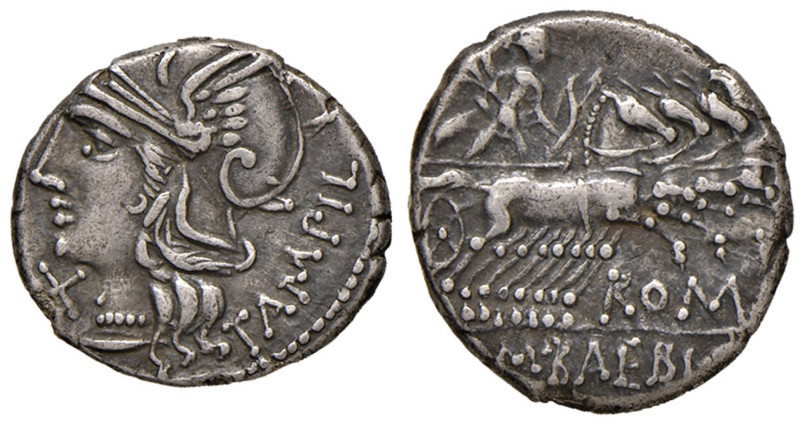 Baebia - M. Baebius - Denario (137 a.C.) Testa di Roma a s. - R/ Apollo su quadr...