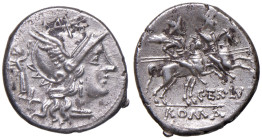 Terentia - C. Terentius Lucanus - Denario (147 a.C.) Testa di Roma a d., dietro, la Vittoria - R/ I Dioscuri a cavallo a d. - B. 10; Cr. 217/1 AG (g 3...