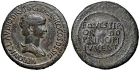 Nerone (da cesare, 50-54) Sesterzio (zecca balcanica) Testa a d. - R/ Scritta su scudo - RIC 108 AE (g 25,61) RRR Ex Artemide, asta L, lotto 359. Rito...