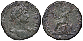 Adriano (117-138) Sesterzio - Testa laureata a d. - R/ Roma seduta a s. - RIC 562 AE (g 26,25) Ritocchi nei campi
BB