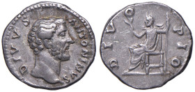 Antonino Pio (138-161) Denario di consacrazione - Testa a d. - R/ Antonino seduto a s. - RIC 442 AG (g 3,49)
BB+/BB