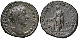 Marco Aurelio (161-180) Sesterzio - Testa laureata a d. - R/ La Salute stante a s. - RIC 844 AE (g 25,84)
BB