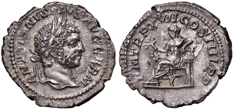 Caracalla (211-217) Denario - Testa laureata a d. - R/ Apollo seduto a s. - RIC ...