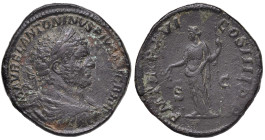 Caracalla (211-217) Sesterzio - Busto laureato a d. - R/ La Libertà stante a s. - RIC 498 AE (g 23,63) Frattura del tondello, qualche corrosione e seg...