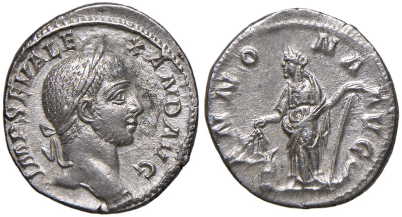 Alessandro Severo (222-235) Denario - Busto laureato a d. - R/ L’Annona stante a...