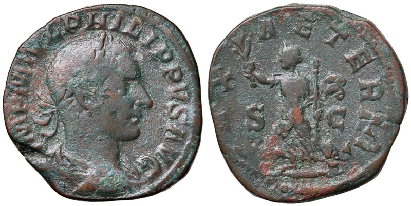 Filippo I (244-249) Sesterzio - Busto laureato a d. - R/ La Pace andante a s. - ...