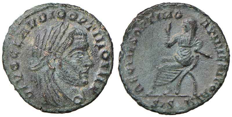 Divo Claudio (268-270) Follis (età di Costantino, Siscia) Testa velata e laureat...