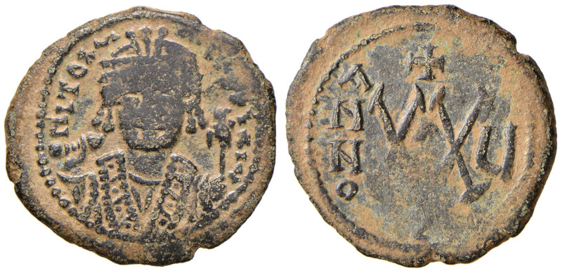 BISANZIO Maurizio Tiberio (578-582) Mezzo follis A. Y (Antiochia) Busto coronato...