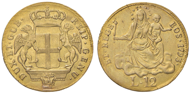 GENOVA Dogi biennali (1528-1797) 12 Lire 1793 - MIR 281 AU (g 3,15) RRR Da monta...