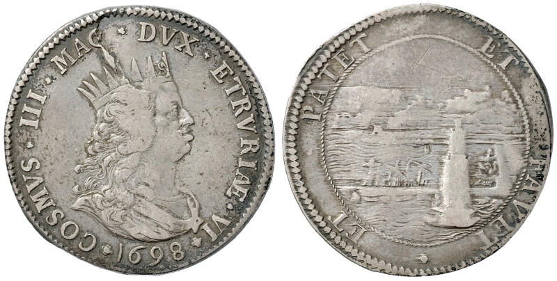LIVORNO Cosimo III (1670-1723) Tollero 1698 - MIR 64/13 AG (g 26,77) RRR Graffi ...