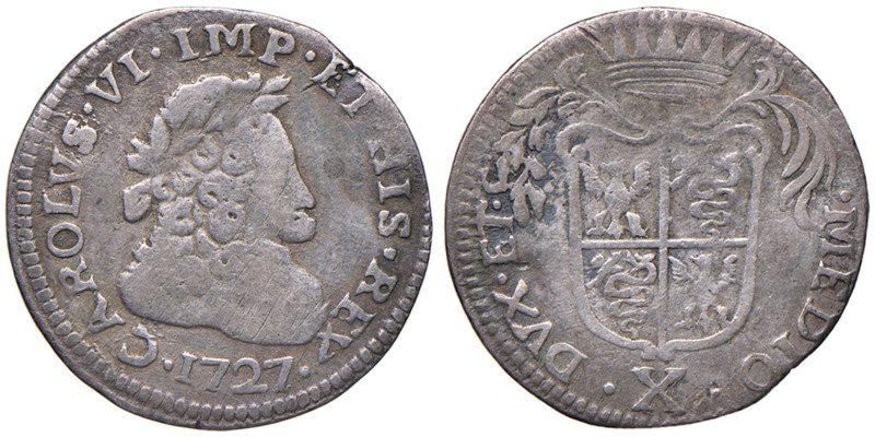 MILANO Carlo Vi (1711-1740) 10 Soldi 1727 - MIR 716/5 AG (g 1,65) R
MB