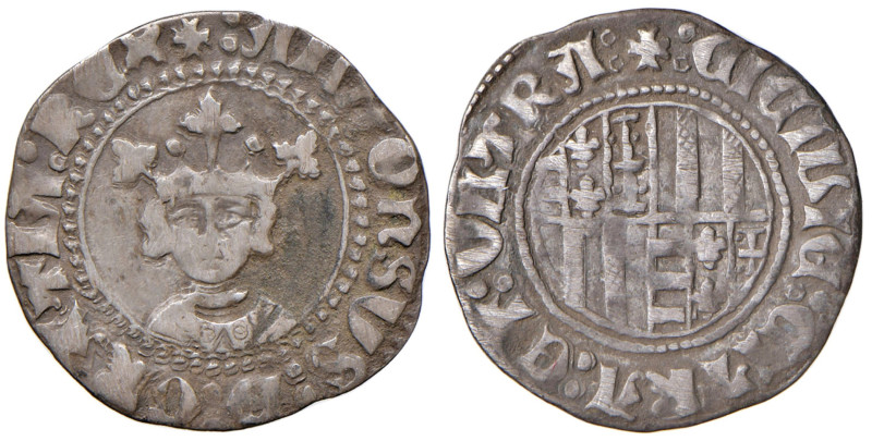 NAPOLI Alfonso I d’Aragona (1442-1458) Carlino con sigla S - MIR 54/6; Vall-Llos...